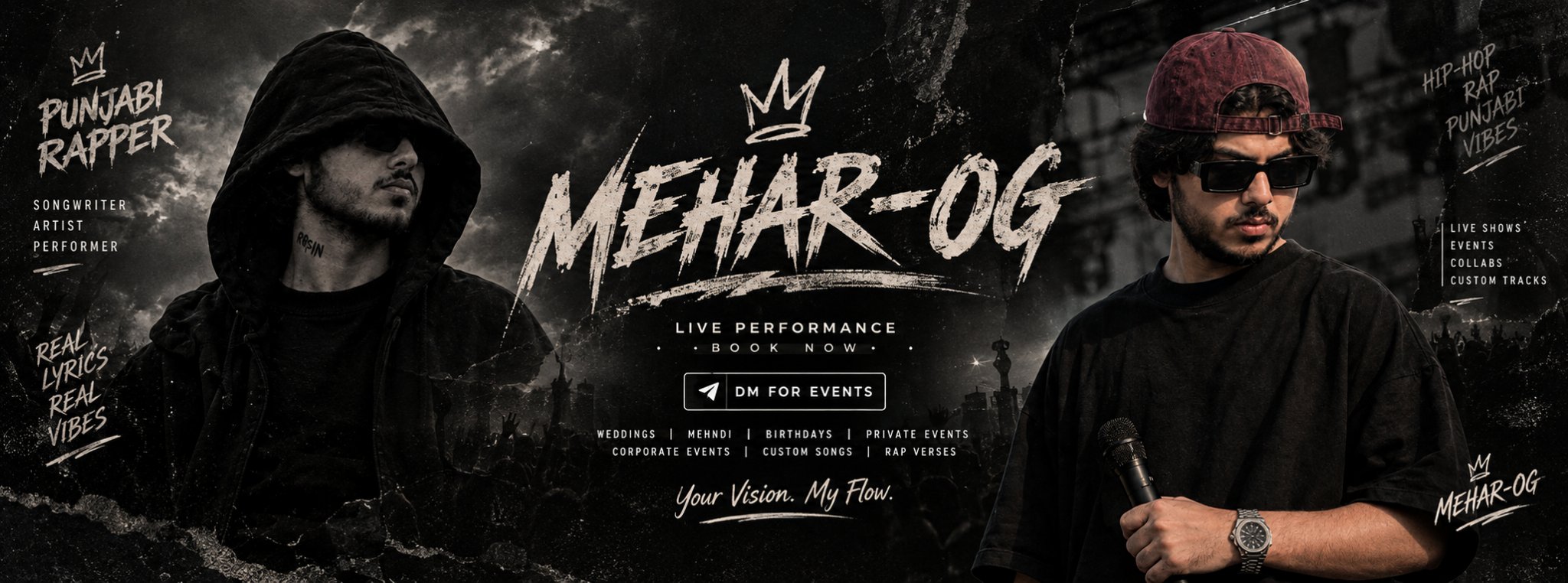 MEHAR-OG official banner — Punjabi rapper, live performance, book now