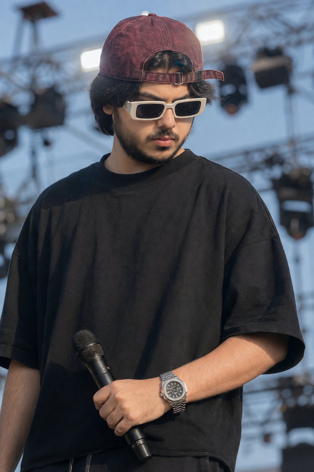 MEHAR-OG on stage holding a microphone